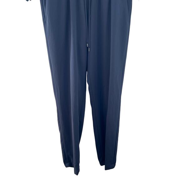 Vince Mixed Media Jumpsuit 8 Silk Long Sleeve Tapered Leg Drawstring Navy Blue - Picture 5 of 10